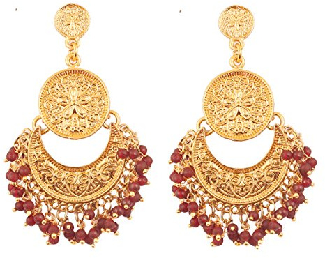 Touchstone indisk Bollywood tribal boho halvmåne designer smycken ljuskrona örhängen i guld eller silver eller antik ton för kvinnor.