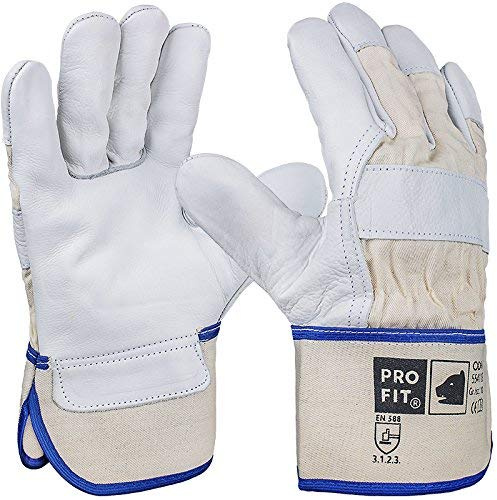 PRO FIT Premium Arbeitshandschuh ODIN 12er Pack – Rindvollleder Handschuhe, Profi Forst Handschuh, Schutzhandschuhe mit Canvas-Stulpe - Natur, Gr. 8