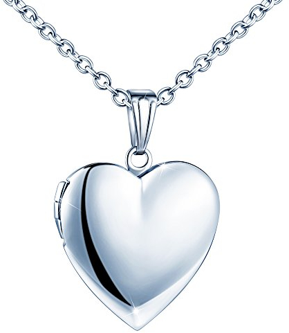 MicLee Damen Kette Foto Herz Medaillon Photo Bilder Amulett Silber Edelstahl Anhänger Halskette mit Geschenkbox Grußkarte, Super Geschenk für Paar Pärchen Mutter Tochter