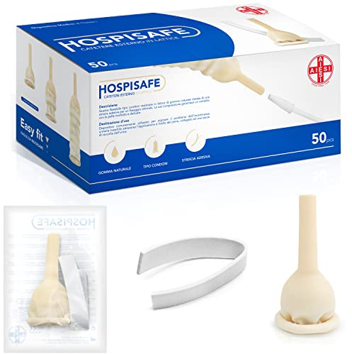 AIESI® Extern urinkateter för män i latex med självhäftande rem, diameter 25 mm, individuellt förpackad, HOSPISAFE (förpackning med 50 stycken)