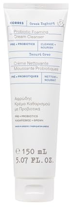 KORRES Greek Yoghurt Foaming Cream Cleanser, Hydrating, Deep Cleansing Skin Care, Makeup Remover, Face Wash for Women, Cream to Foam Facial Cleanser for Dry, Oily, Sensitive, Any Skin Type, 5.07 fl oz