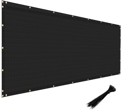 Windscreen4less Privacy Fence Screen Heavy Duty Windscreen Fencing Mesh Fabric Shade Net Cover with Brass Grommtes for Outdoor Wall Garden Yard Pool Deck, 5'x12' Black