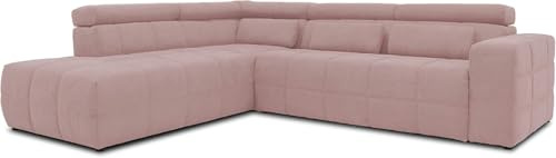 DOMO. collection Ecksofa Brandon, Sofa mit Rückenfunktion in L-Form, Polsterecke, Eckgarnitur Ottomane links 275 x 228 x 98 cm (BxTxH), flamingo (rosa) | Ottomane links mit Rückenfunktion, stilvolle Polsterecke in L-Form mit Steppung und Gleitern, 275 x 228 x 98 cm (BxTxH)