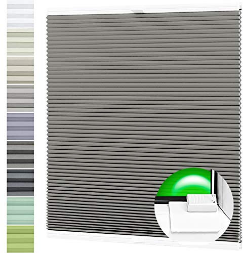 Wabenplissee nach Maß Verdunklung Thermo Plissee Kleben Ohne Bohren Dunkelgrau Rückseite Weiß Breite: 61-70 cm, Höhe: 201-230 cm