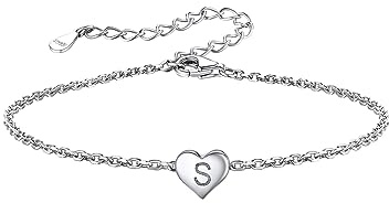 Silvora Armband Damen Silber 925 mit Buchstabe A-Z Herz Anhänger | Mini Kleine Initial Herz Anhänger S925 Silber, Armbänder Anfangsbuchstabe 16CM + 5CM Verlängerungskette Damen Frauen Mädchen