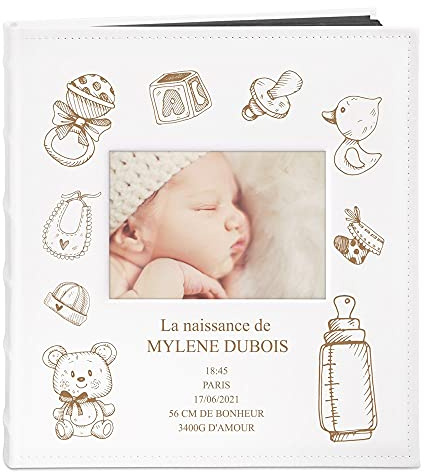 Maverton Album Photo à personnaliser avec une poche ouvrable sur la couverture - Cadeau Naissance Fille pour un enfant - Livre bebe - Album Photo Bebe Naissance imprimé 33x30cm