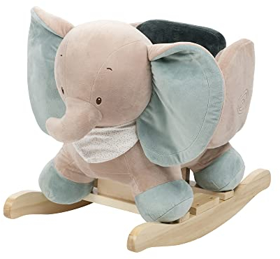Nattou Schaukeltier aus Polyester (Frottee), Elefant Axel, 63 x 33 x 45 cm, Luna und Axel, Grün / Beige