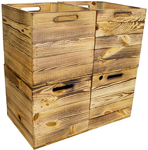 Kistenkolli Altes Land Holzkiste für Kallax Regale und Expidit Regale Weinkiste Obstkiste Regalkiste Maße 33x37,5x32,5cm (4er Set, Geflammt)
