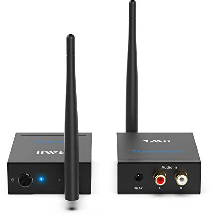 1Mii Récepteur Émetteur sans Fil pour Musique, Longue Portée 2,4 Ghz, Faible Latence du Téléviseur/PC aux Haut-Parleurs Actifs/Stéréo/Caisson de Basses/CD, RCA Sortie/Entrée 320ft