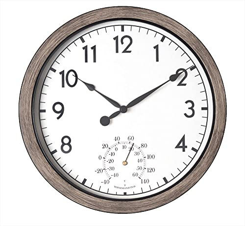 Widdop Country Living 26.5cm Outside Garden Grey Wall Clock with Thermometer Temp Gauge for Indoor or Outdoor W7961