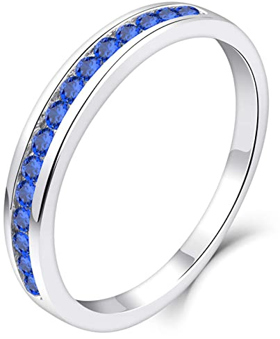 YL Damen Ewigkeitsring 925 Sterling Silber Schliff September Geburtsstein Saphir Jahrestag Verlobungsring(Größe 50