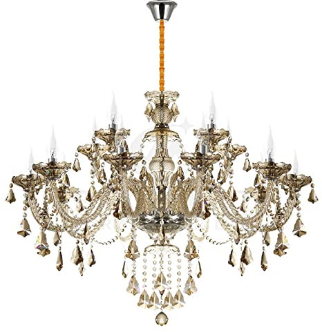 Ridgeyard Lustre Baroque Lustres de plafond Moderne Lustre Cristal K9 Plafonnier Luminaire pour Salon Chambre Couloir Entrée,15 lumières, couleur Cognac