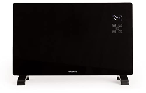 CREATE / Warm Crystal 2500W / Termoconvettore Elettrico in Vetro con WiFi Nero/Connettività WiFi e App, Potenza Regolabile, Installazione a Pavimento o a Parete, Touchscreen a LED, Basso consumo