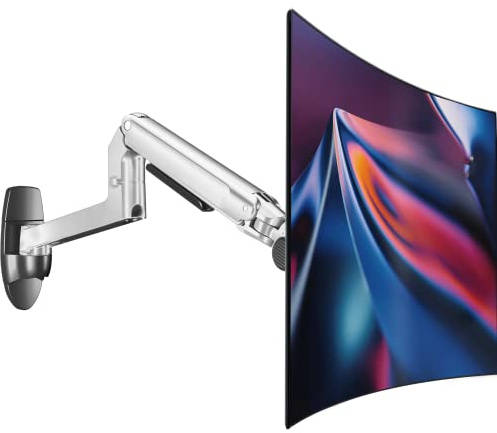 Ergounion Monitor Wandhalterung für 13-38 Zoll Bildschirm bis 11 Kg, Voll Einstellbare Monitor Halterung Wand mit Höhenverstellbar, Monitor Wall Mount mit Kabelmanagement, VESA 75/100 mm, Silber