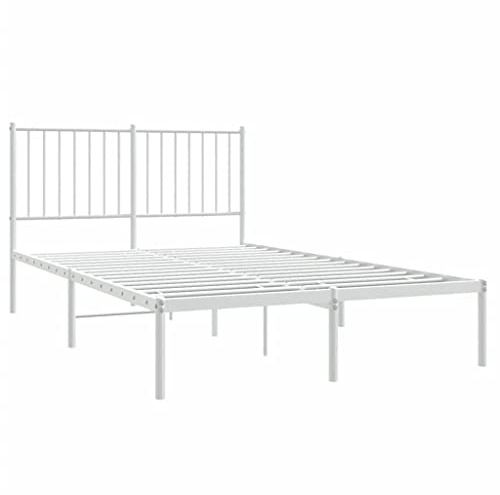 vidaXL Sängram med huvudgavel metall vit 120x200 cm, säng, metallsäng, metall sängram, sängar, metallsängar, metall sängramar, gästsäng, gästsängar
