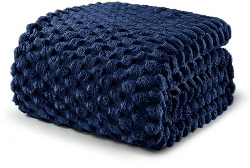 Exclusivo Mezcla Plaid Couverture Polaire 220 x 240 cm, Plaid Jeté de Canapé, Couverture pour Le lit léger Douillet et Moelleux pour Toute la Saison, Bleu Marine