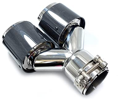 AOOSIR Endrohr Endrohrblende 2 STÜCKE Dual Glänzende Kohlefaser Endrohr 304 Edelstahl Auspuffrohr Gerade Flansch Schalldämpfer Spitze Für (Size : 57 IN 114 Out)