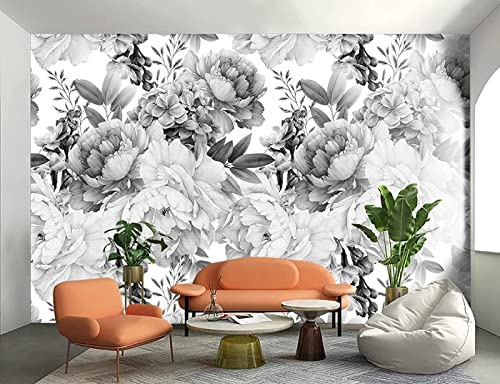 Papier Peint Panoramique 3D Fleurs Simples En Noir Et Blanc Papier Peint 3D Intissé Moderne Décoration Murale