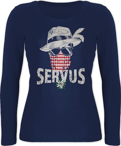 Langarmshirt Damen - Kompatibel mit Oktoberfest - Lausbua Totenkopf Bayrisch Lausbub Tracht - L - Marineblau - Bayerisches Oberteil Frau bayrische Langarm trachtentshirts Trachten Shirt