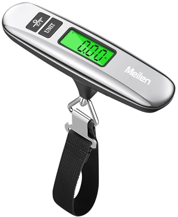 Meilen kofferwaage digital mit haken, Gepäckwaage mit hintergrundbeleuchtetem LCD-Display, reise gadgets, tragbare Kofferwaage mit 50 kg Kapazität, urlaub must haves