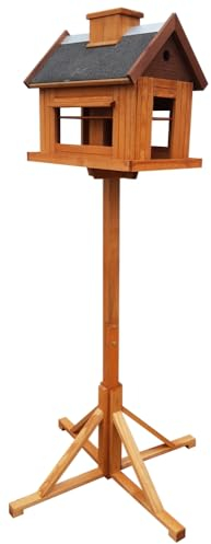 WAOCMAs handgefertigtes Vogelhaus in Scheunenoptik, aus Kiefernholz (FSC 100%) & wetterfest, mit Ständer