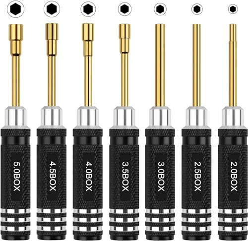 RC Tools Kit 7PCS Hex Nut Screwdriver Set | with 5.0/4.5/4.0/3.5/3.0/2.5/2.0 Box Hobby Tools Hexagon Nut Wrench Repair Tools Compatible with SCX24 Traxxas Redcat RC Cars