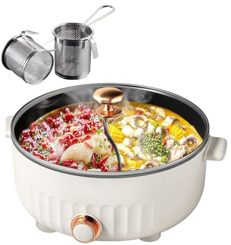 ARTSIM Fondue Chinoise, Coupure Automatique De L'Alimentation Appareil Fondue Chinoise Electrique IdéAl pour Les RéUnions De Famille (avec 2 Filets Non éTanches),White