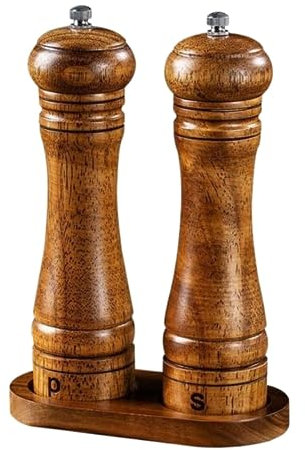 Salz und Pfeffermühle Manuelles Salz- Und Pfeffermühlen-Set Mit Holztablett, Salz- Und Pfefferstreuer Aus Holz Dressing Gewürzspender