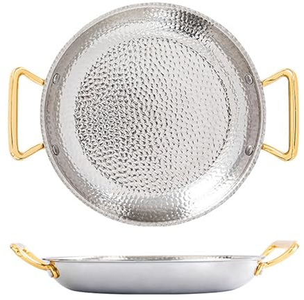 NIRBO Poêle À Paella Espagnole À Double Oreille Triple Épaisseur En Acier Inoxydable 304 Antiadhésive Poêle À Frire Marmite À Paella Aux Fruits De Mer,Silver-36cm