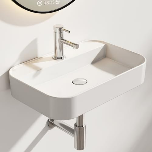 EMKE Waschbecken Aufsatzwaschbecken 60 × 40 × 11 cm, Eckig Hängewaschbecken für Badezimmer & Gäste-WC Keramikwaschbecken Klein Aufsatzbecken