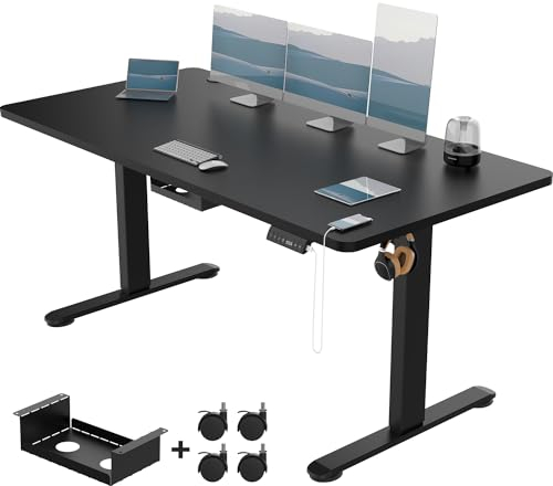 Devoko Elektrisch Höhenverstellbarer Schreibtisch 160x80 cm, 3 Memory-Handsteuerung mit USB, Schreibtisch Höhenverstellbar mit Anti-Kollision-System，Sitz-Stehpult für Büro，Schwarz