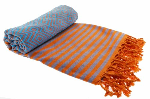 Stefano Ferrante KELIM LUX Summer Hamamtuch (orange/türkis) | 100% Baumwolle, 100x180 cm, Saunatuch, Pestemal, Fouta