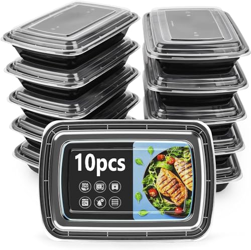 huixiaoqing 10pcs Meal Prep Containers 1 Compartment, BPA Free Reusable Food Prep Containers with Lids - Microwave, Freezers & Dishwashers Safe - Stackable Storage Lunch Boxes (28 oz)