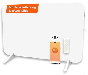 Könighaus Riscaldamento a infrarossi dual intelligente 450 W con controllo Wi-Fi tramite app e telecomando, con piedini porta-asciugamani e kit di montaggio Colore: Bianco