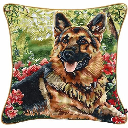 kitphoenix Knüpfen Set Kissen Hund Knüpfkissen Set für Anfänger Erwachsene oder Kinder zum Selber Knüpfen, DIY Knüpfteppich Knüpfpackung, Knüpfhaken Set 43 x 43 cm