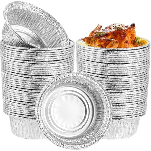 LDHHYH 60 stycken runda aluminiumskålar 300 ml aluminium grillskålar, aluminiumskålar grillskålar, engångsskålar av aluminiumfolie, aluminiumengångsfettuppsamlingsskålar gasgrill för bakning stekning