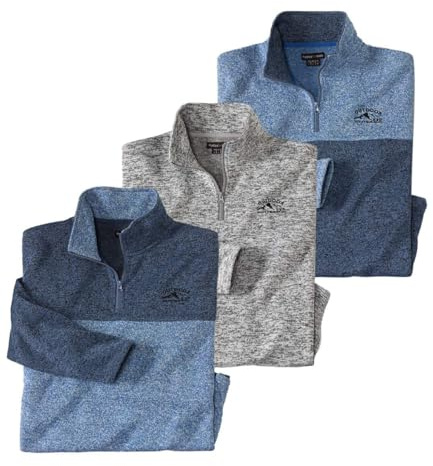ATLAS FOR MEN olton-Sweatshirts 3er Pack - Ultra-bequem und warm - Molton-Sweatshirts Pullover mit Reißverschluss - Ideal für Winter/Reisen/Wandern - Erhältlich in großen Größen von M bis 5XL