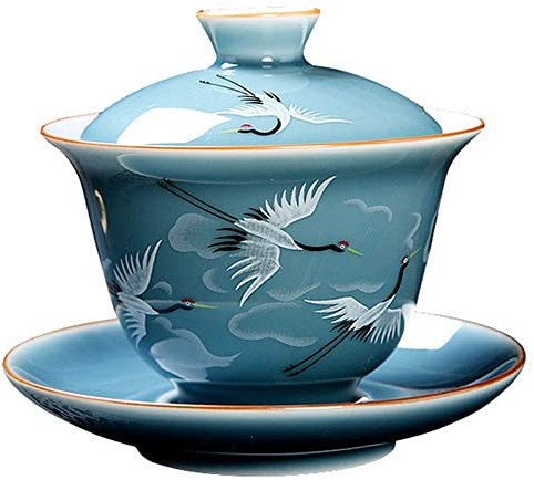 STSTS Juego de té Gaiwan de cerámica China con Tazas, 150 ml, cerámica China Pintada a Mano, grulla, Tetera, Taza de té, sopera, Juego de té