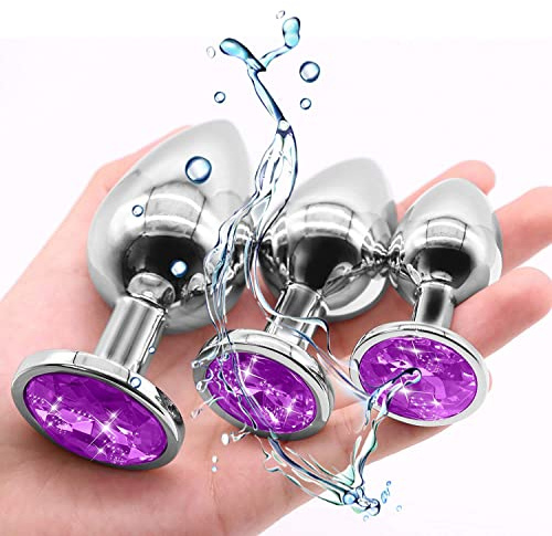 Kooho 3PCS Comfortable Stainless Steel Metal Trainer Kits Purple Butt Pugs Anales Training Kit Women Men Set Beads Anales Anil Amal Plug for Advanced &Beginner Vibratorter (Purple)