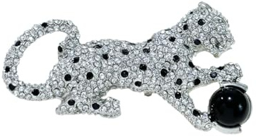 Broche de leopardo con diamantes de imitación para mujeres y hombres, personalidad de moda, pantera de cristal negro, puma, vintage, guepardo, animal, insignia, insignia, mochila, traje, decoración,