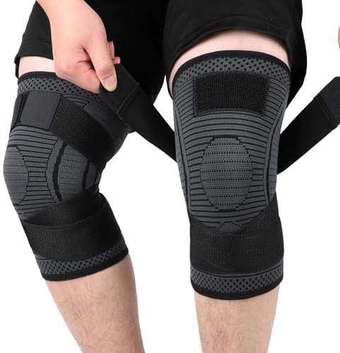 Ruilaibao Kniebandage xxxl übergewicht für Dicke Oberschenkel Einstellbar Kniebandage Große Größe 4xl 5xl für Dicke Beine Damen und Männer Sport Kniestütze für Arthrose Meniskus 2 Stück (Schwarz, 3XL)