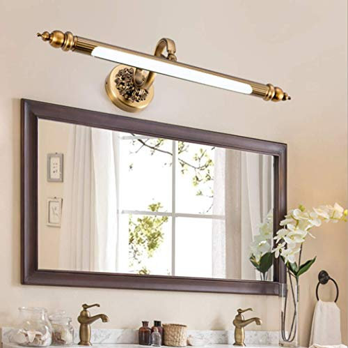 SSNCcNC LED Europäischen Spiegelleuchte 8W Antik Messing Klassisch Spiegellampe Verstellbarer Metall Acryl Wandleuchte Schminklicht Badlampe 51CM Zinklegierung Schrank Neutrales Licht 4500K