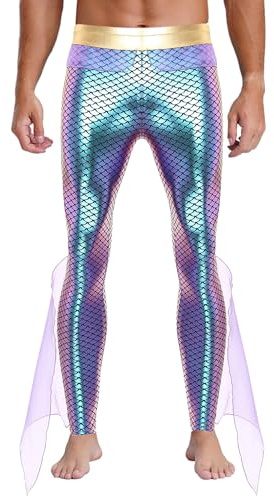 JEATHA Homme Pantalon Métallique Déguisement Sirène Pantalon Avec Queue De Poisson Cosplay Carnaval Halloween Clubwear S-4XL