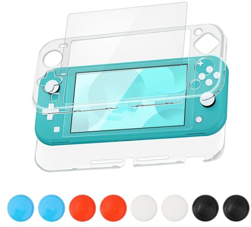 Protective Case for Nintendo Switch Lite 2019, HD Clear Crystal Hard Cover | with Screen Protector and 8 Pcs Thumb Grip Caps Shock-Absorption Anti-Scratch Shell Case for Switch Lite