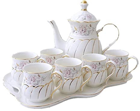 MCLIUJIA Set da tè 8 Pezzi Set da tè Tazze E Vassoio tè Pomeridiano Bicchieri Set da caffè Finiture in Oro Porcellana Smaltata Servizio da caffè E tè Servizio da caffè Servizio da tè