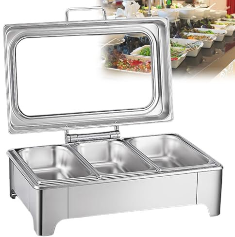 GESAIDES Chafing Dish Buffet Set, 9L Electric Chafing Dish, Chaffing Server Set Chafer, Clear Lid for Catering, Buffets, Parties,C