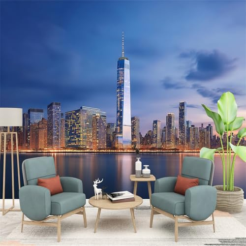 Fotomurales Panorama de nueva york Fotomurales tejido no tejido de Pared decorativos Azul Fotomurales fotográfico Mural Fotomurales Corrector 300 x 210 cm