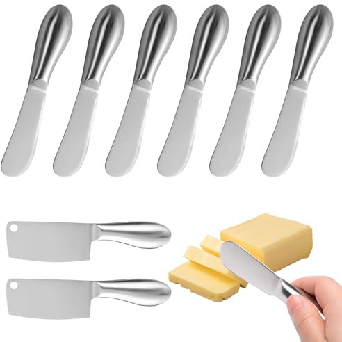 WIYETY: 8er Set Edelstahl Buttermesser Und Käsemesser, Ergonomisch Gestaltetes Besteck-Set Für Frühstück, Grillen Und Partys (13.5x2.3cm)
