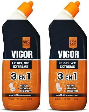 Vigor Gel WC Suprême 3 en 1 | Nettoie, Détartre et Désinfecte | Efficace dès 5 minutes | Flacon 750mL (Lot de 2)
