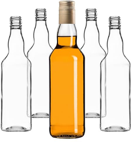 KADAX Botellas de vidrio para rellenar, 500 ml, 10 unidades, botellas de licor vacías con tapón de rosca, botellas de zumo, botellas para licor, botellas de licor (doradas, largas)